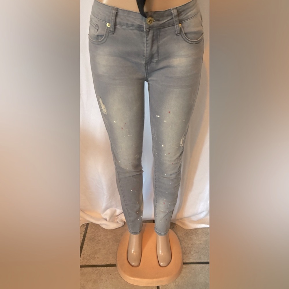 Gray Paint Splattered Distressed Women's Jeans
